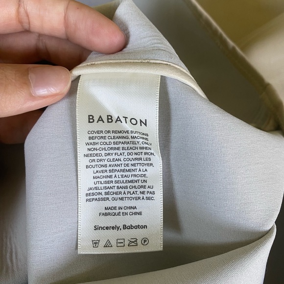 Aritzia Babaton Vegan Leather Frances Short Sleeve Button Up in Sand White - Picture 8 of 11